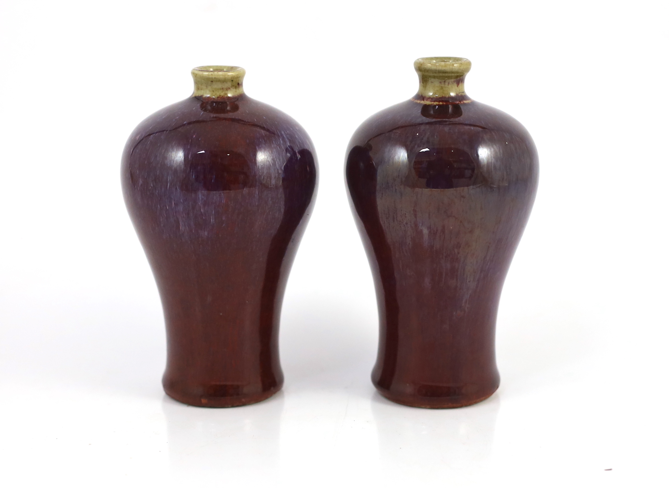 A near pair of Chinese flambé glazed meiping, 18th century